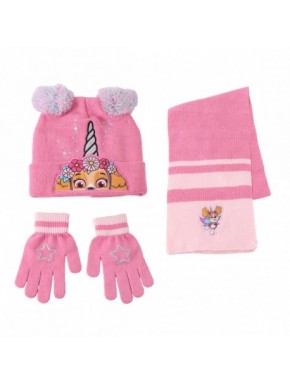 Conjunto gorro, bufanda y guantes Paw Patrol rosa