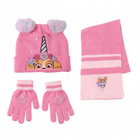 Conjunto gorro, bufanda y guantes Paw Patrol rosa