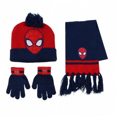 Conjunto de gorro, bufanda y guantes Spiderman en azul y rojo