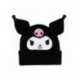Bonnet Kuromi en tricot noir avec oreilles et design brodé