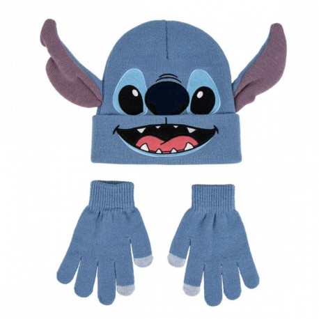 Conjunto de gorro y guantes Stitch azul