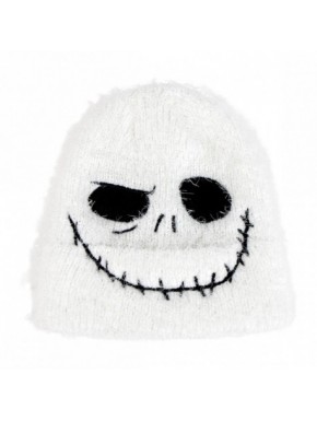 Gorro de tricô branco com design de Jack Skellington