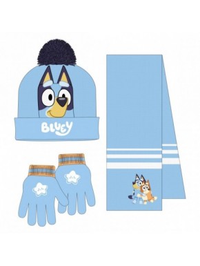 Conjunto de bufanda, gorro y guantes de Bluey azul claro