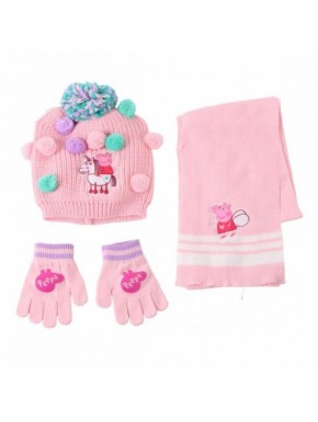 Ensemble écharpe, bonnet et gants Peppa Pig rose