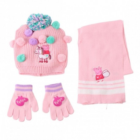 Conjunto bufanda, gorro y guantes Peppa Pig rosa