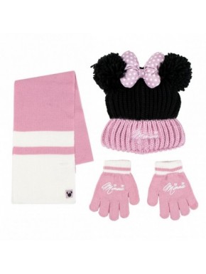Ensemble écharpe, bonnet et gants Minnie rose et noir