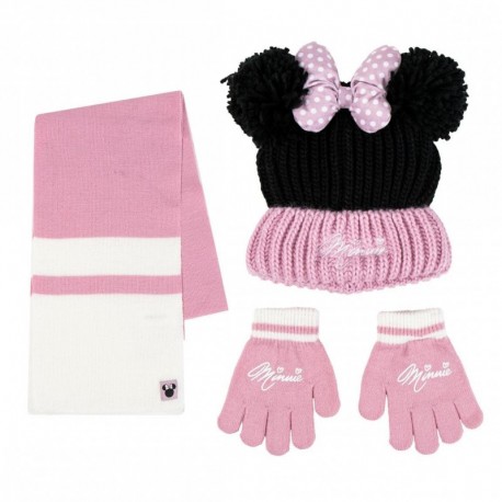 Ensemble écharpe, bonnet et gants Minnie rose et noir