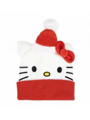 Gorro Hello Kitty de punto blanco con lazo rojo
