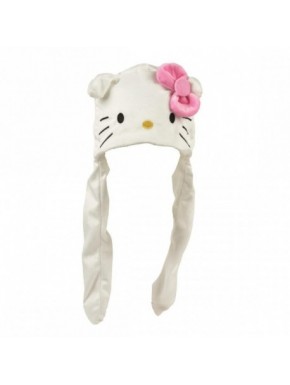 Gorro blanco de punto Hello Kitty con lazo rosa y bordados