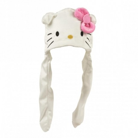 Gorro blanco de punto Hello Kitty con lazo rosa y bordados
