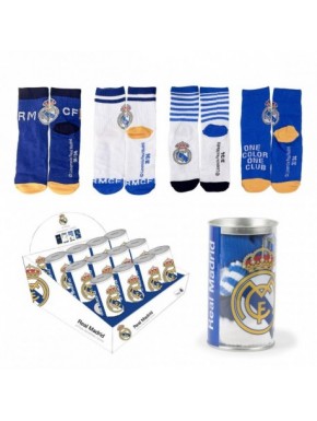 Meias Real Madrid em azul e branco, escudo do clube