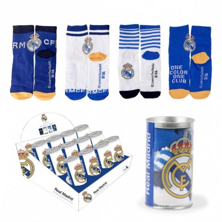 Chaussettes Real Madrid en bleu et blanc, blason du club