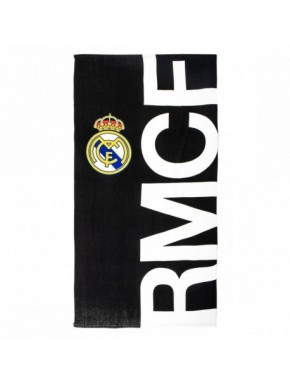 Toalla de microfibra negra del Real Madrid con escudo y letras RMCF