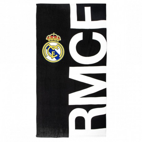 Serviette en microfibre noire du Real Madrid avec emblème et lettres RMCF