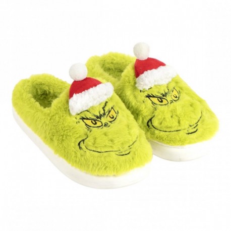 Pantoufles vertes The Grinch avec bonnet de Père Noël