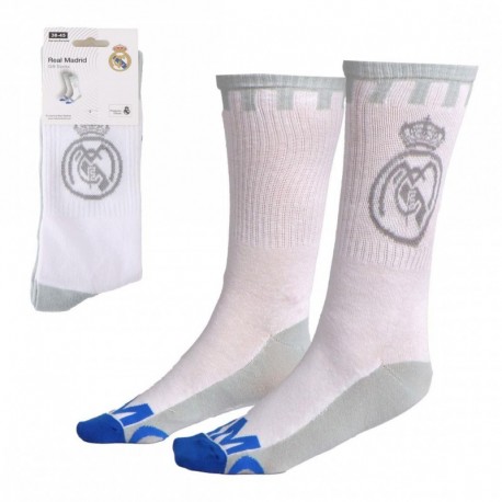 Chaussettes blanches Real Madrid avec emblème, taille 38/45