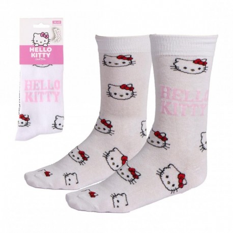 Calcetines blancos Hello Kitty con diseño de lazo rojo