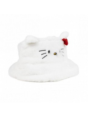 Gorro pescador blanco de Hello Kitty con orejas y lazo rojo