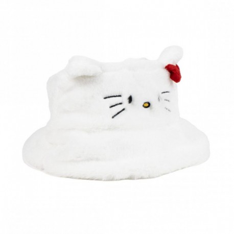 Chapeau bob blanc Hello Kitty avec oreilles et nœud rouge