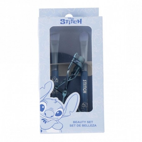 Set de cuidado personal azul de Stitch con pinceles y rizador