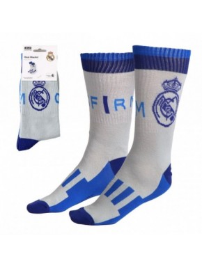 Meias cinzentas e azuis do Real Madrid com emblema