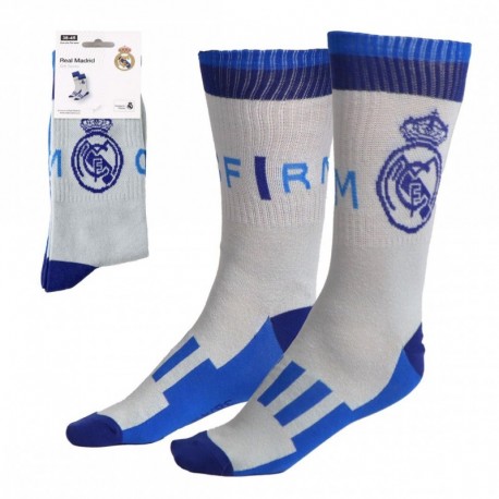 Chaussettes grises et bleues Real Madrid avec blason