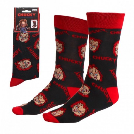 Chaussettes grises foncées Chucky avec détails rouges