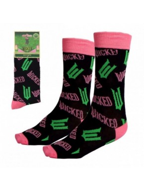 Meias Wicked pretas com design rosa e verde