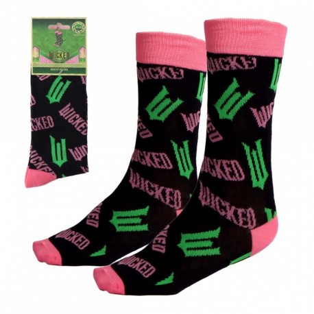 Chaussettes Wicked noires avec design rose et vert