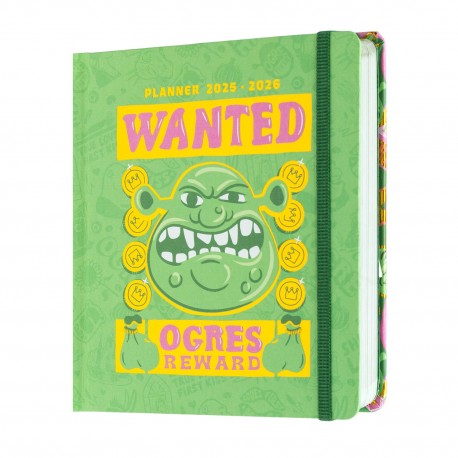 Agenda escolar Shrek 2025/2026 verde con diseño de ogro