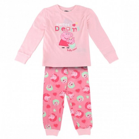 Pijama longo rosa Peppa Pig com design de corações