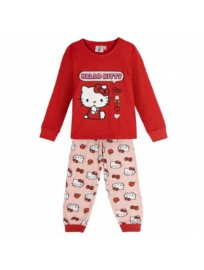 Pijama largo Hello Kitty rojo y rosa para niñas