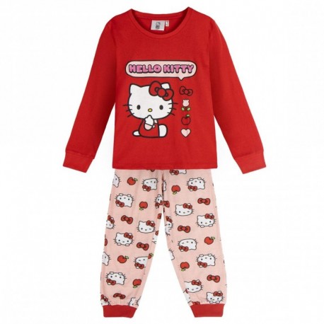 Pijama largo Hello Kitty rojo y rosa para niñas