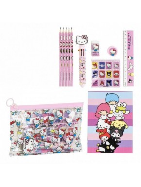 Set de papelería rosa de Hello Kitty con varios útiles escolares