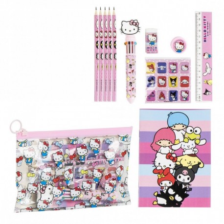 Set de papelería rosa de Hello Kitty con varios útiles escolares