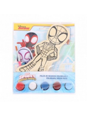 Figura de madera de Spidey coloreable con pinturas y pincel