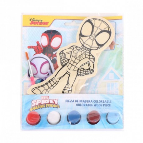 Figura de madera de Spidey coloreable con pinturas y pincel