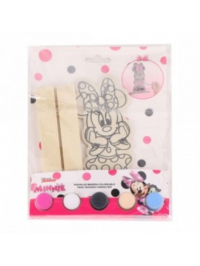 Figuras coloreables de madera Minnie con pinturas y pincel