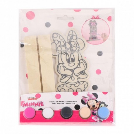 Figuras coloreables de madera Minnie con pinturas y pincel
