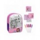 Mochila DIY de Gabby's Dollhouse color rosa con rotuladores y pegatinas.