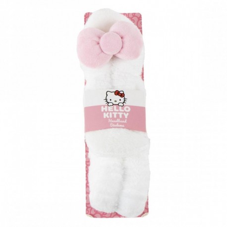 Turbante de maquillaje Hello Kitty blanco con lazo rosa