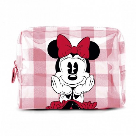 Trousse de toilette de voyage Minnie Mouse avec design à carreaux et nœud rouge