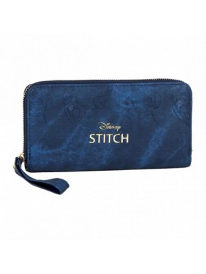 Portefeuille en similicuir bleu Stitch avec embossage et fermeture éclair