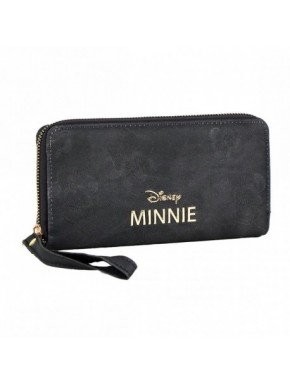 Portefeuille noir en similicuir Minnie avec logo Disney doré