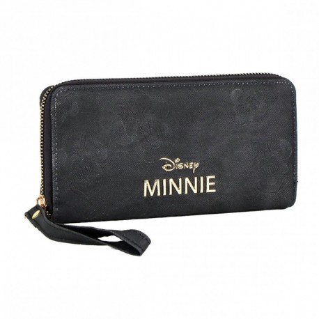 Portefeuille noir en similicuir Minnie avec logo Disney doré