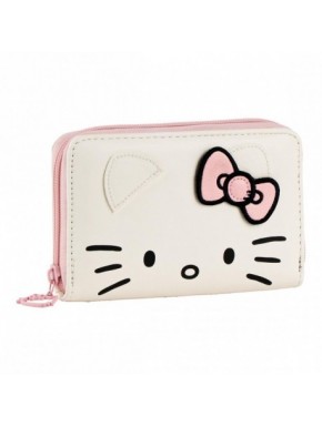 Porte-monnaie en similicuir Hello Kitty rose avec nœud et plaque