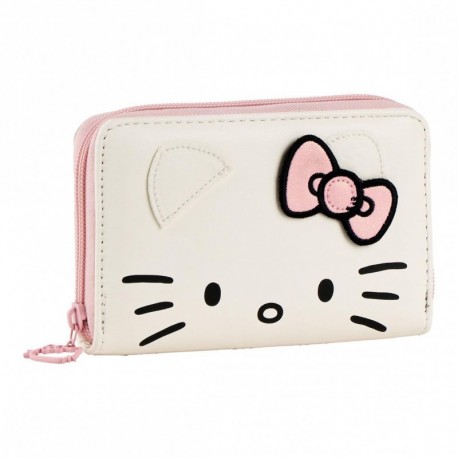 Porte-monnaie en similicuir Hello Kitty rose avec nœud et plaque