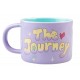 Taza morada BT21 The Journey con personajes animados.