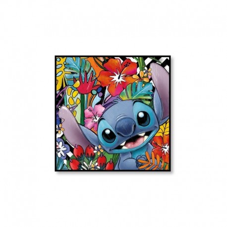 Pintura Disney Stitch com fundo floral 50 x 50 cm