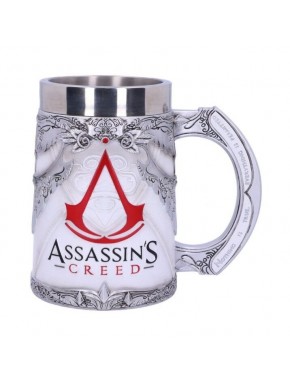Jarra de 15.5 cm de Assassin's Creed en color blanco con detalles plateados y logo rojo